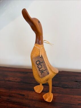 Authentic DCUK Wooden Duck Figurine 14” Large Natural Wood Ducklet Sculpture.